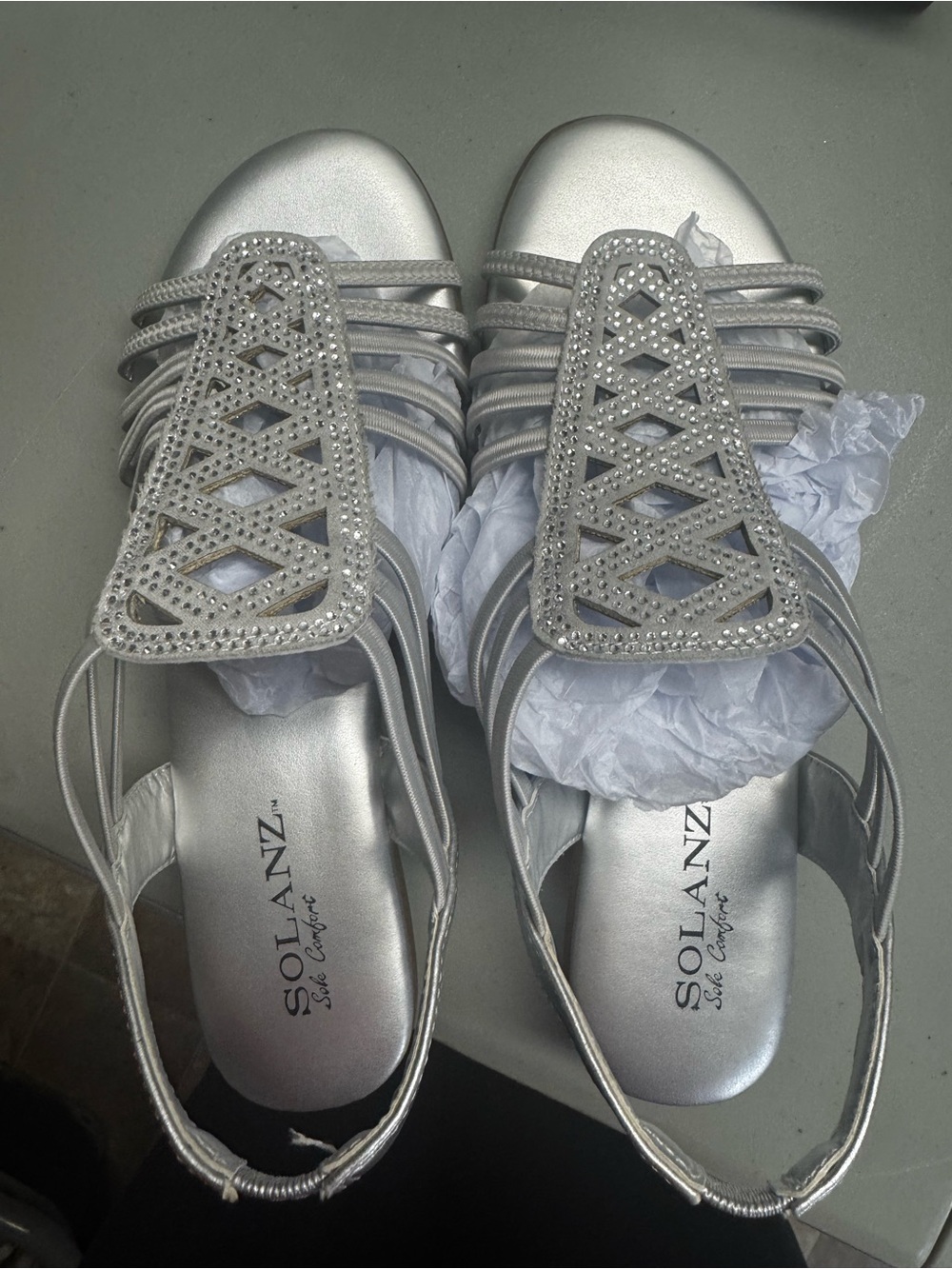 Solanz Silver‎ Crystal-Trim Women’s Slingback Sandals